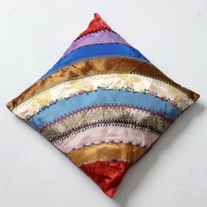 antique rainbow crazy quilt throw pillow image 5