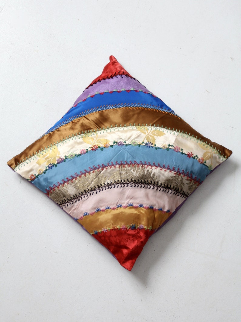 antique rainbow crazy quilt throw pillow image 5