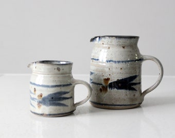 vintage handmade English studio pottery pitcher set of 2