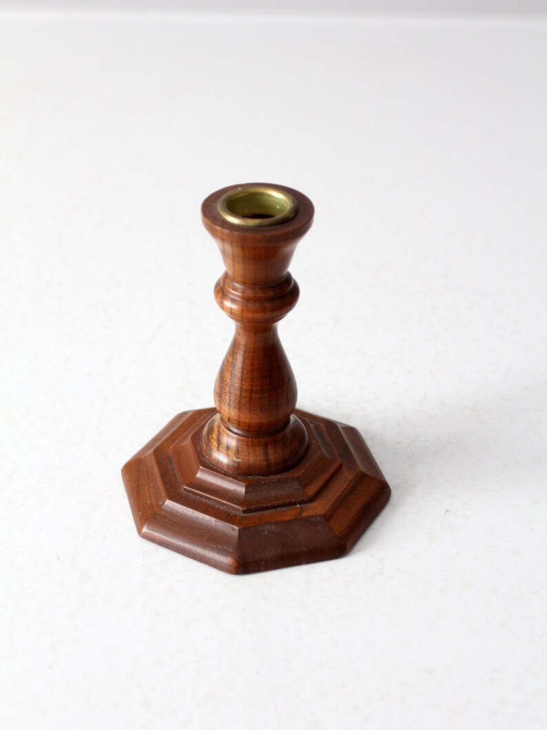 vintage wood candlestick holder image 7