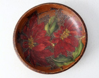 vintage decorative wood poinsettia bowl