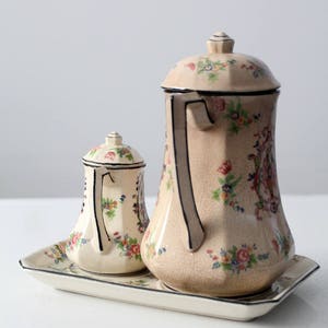 floral teapot set, pre-1950s Japanese porcelain tea pot, creamer and tray by Tashiro Shoten image 9