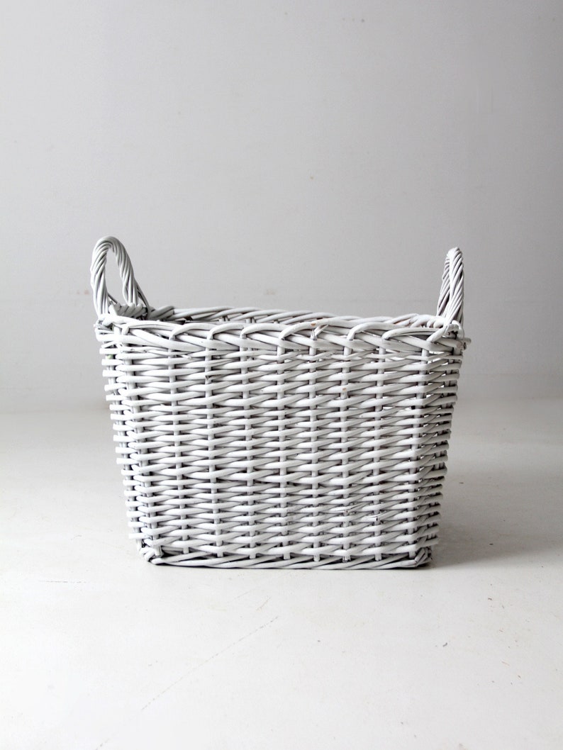 vintage large white storage basket image 6