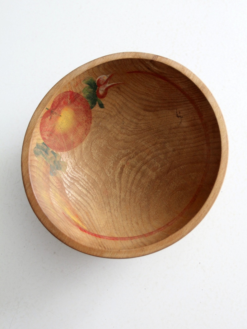 vintage hand-painted footed wood bowl image 8