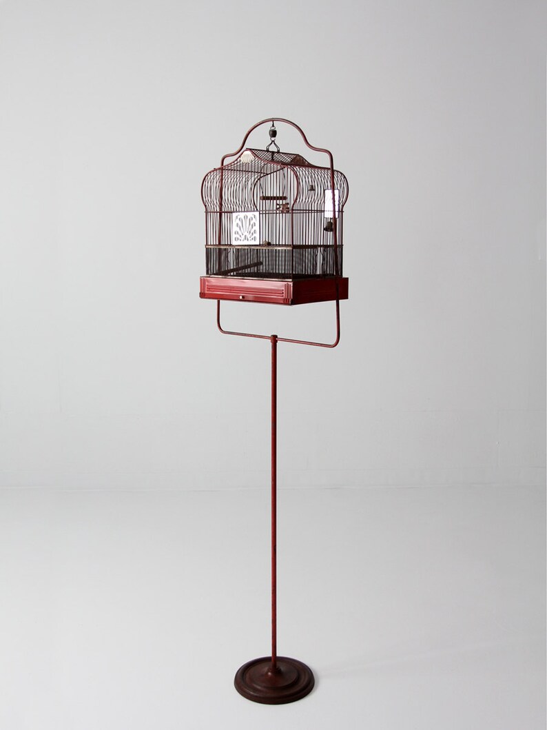 Ancienne Cage à Oiseaux Avec Pied Cage De Couronne Rouge Cage à Oiseaux Décorative