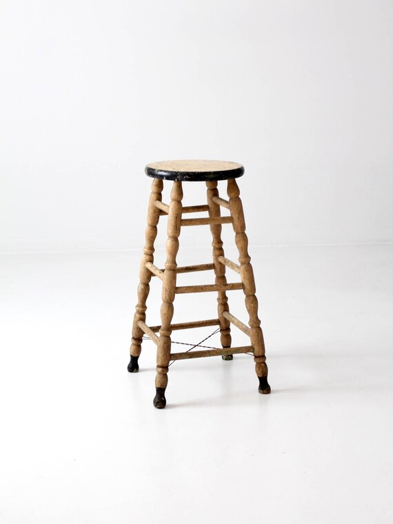 Antique wooden stool turned wood kitchen stool Etsy