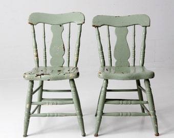 antique fiddle back chairs, painted wooden chairs pair