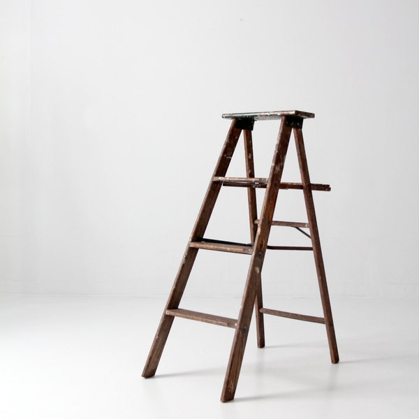 vintage painter's ladder, wood folding ladder