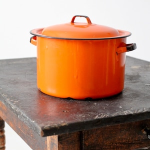 mid-century orange enamelware pot image 8