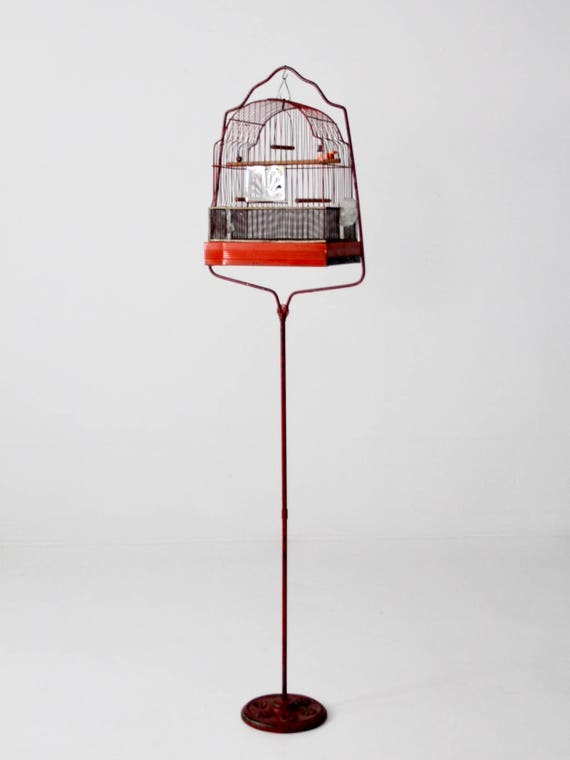 Cage à Oiseau Rouge Antique Sur Pied Cage à Oiseaux Couronne Et Socle En Fonte