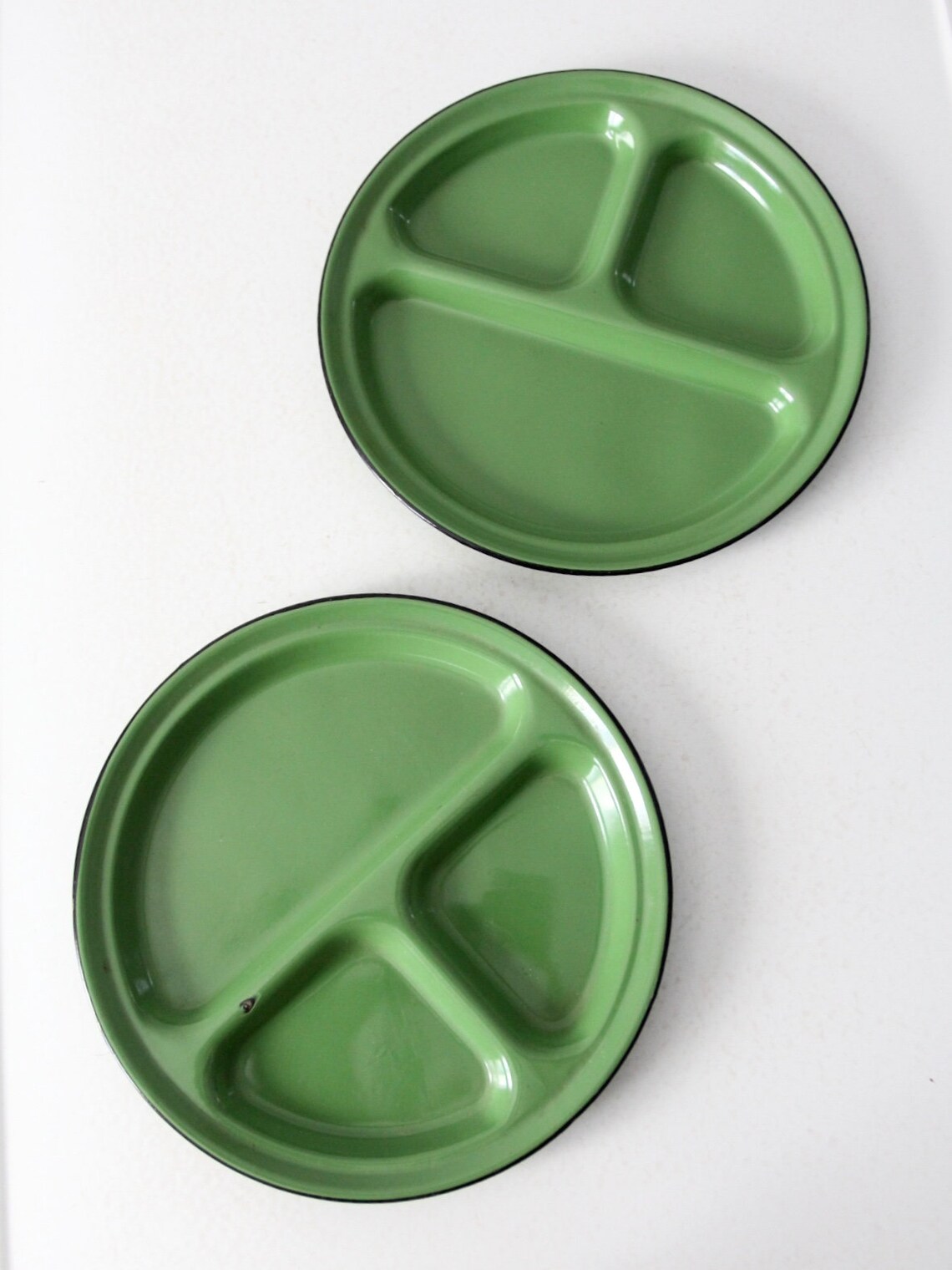 Midcentury Enamelware Divided Plates Set/2 Green Enamel Etsy