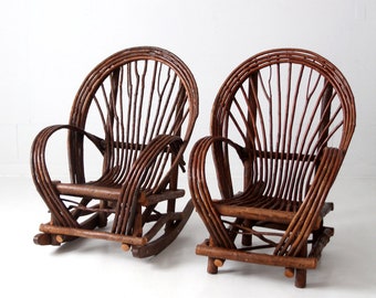 vintage Adirondack bent willow chair and rocker pair