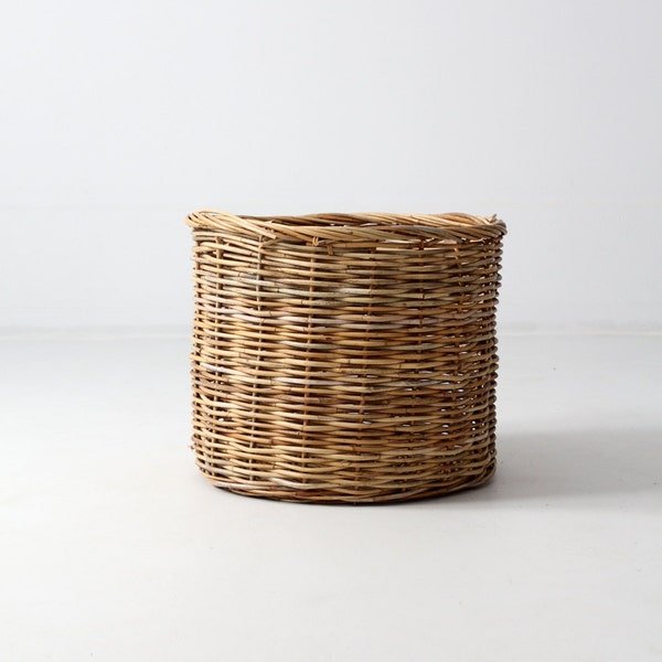 Vintage Woven Basket, Large Hamper Basket