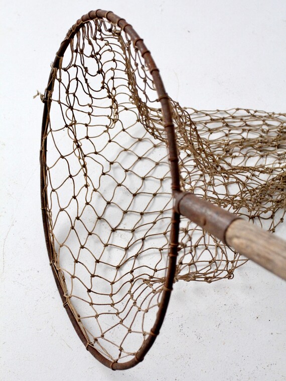 Antique Fish Net on Pole, Large Hand Held Fishing Net -  Canada