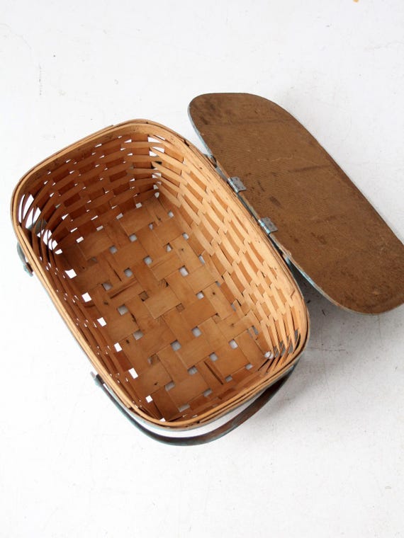 vintage splint weave picnic basket - image 3