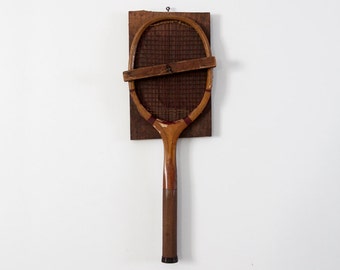 1920s W & D Criterion tennis racquet with primitive wall mount