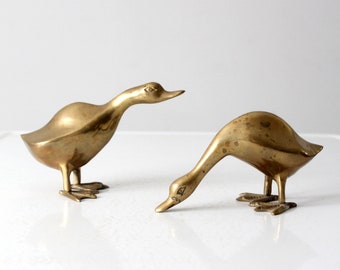 mid-century brass bird pair, geese figurines