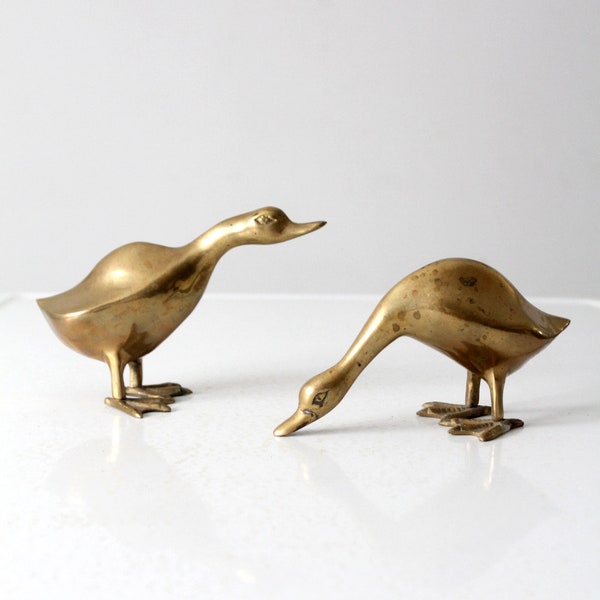 mid-century brass bird pair, geese figurines