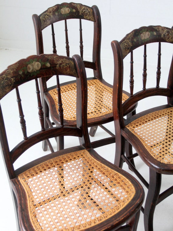 Antique Cane Seat Stencil Back Chairs Set of 5 - Etsy