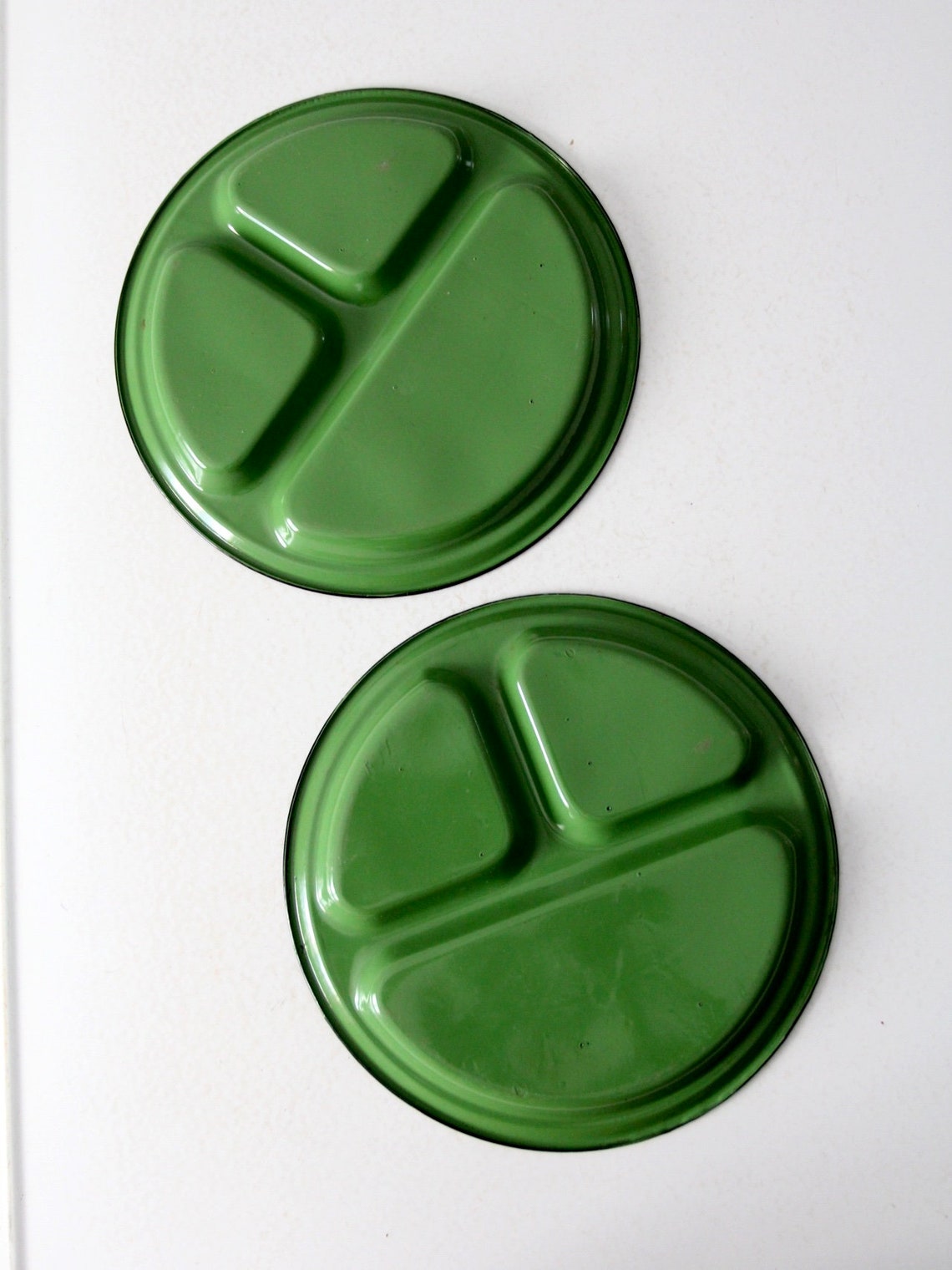 Midcentury Enamelware Divided Plates Set/2 Green Enamel Etsy