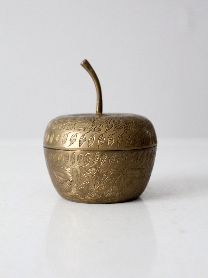 vintage etched brass figurative apple box image 5