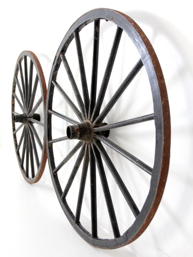 Antique wagon wheels large wooden spoke wheels set/2 | Etsy