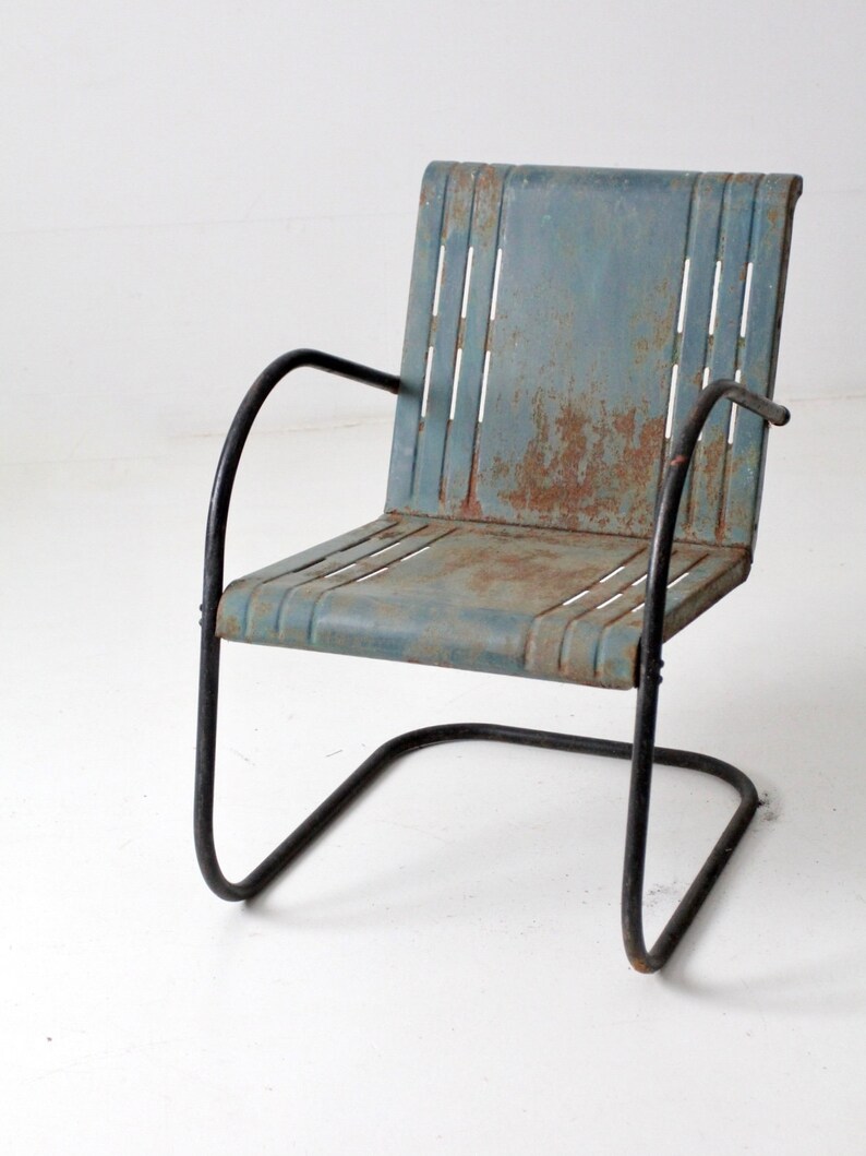 Midcentury Patio Chair Blue Metal Bouncer Chair Etsy