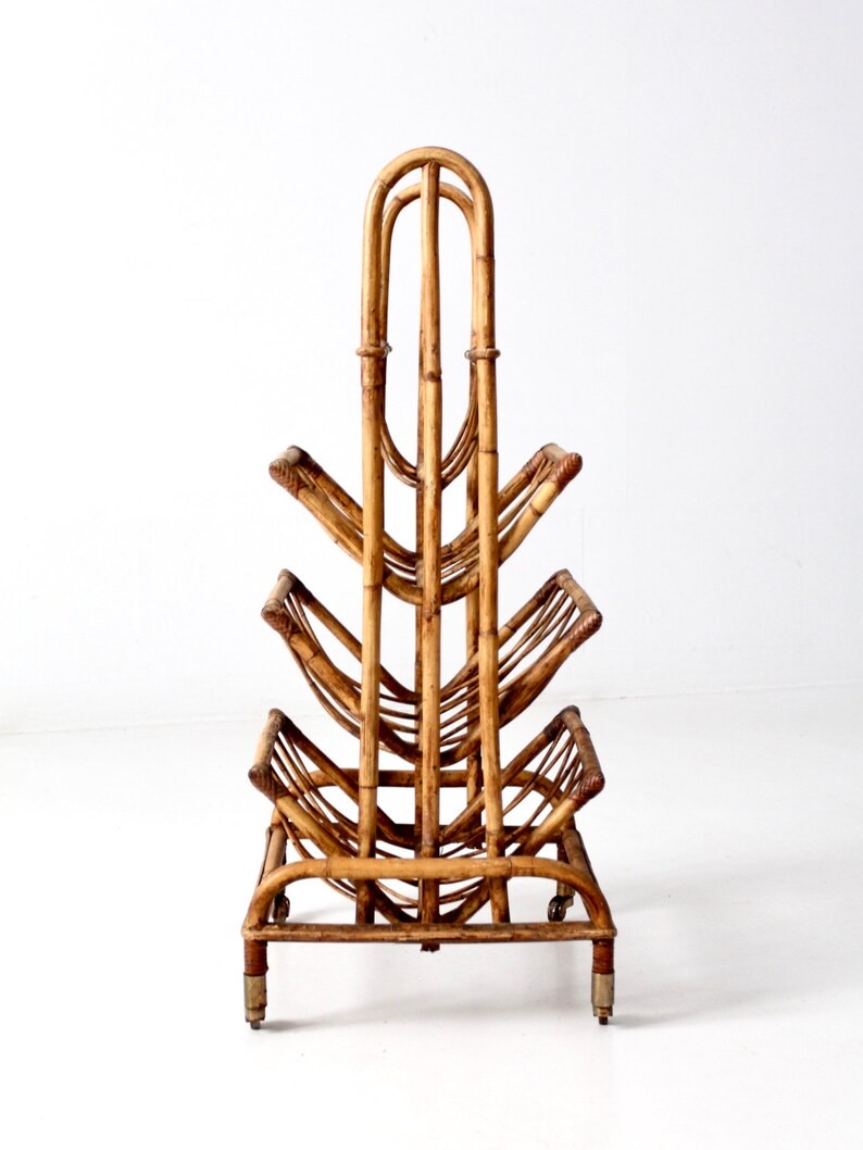 Vintage bamboo shelf rolling rattan rack | Etsy