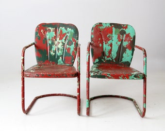 mid-century patio chairs pair