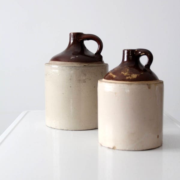 antique stoneware jugs, albany slip crock jugs
