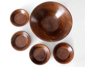 mid-century walnut serving bowls set