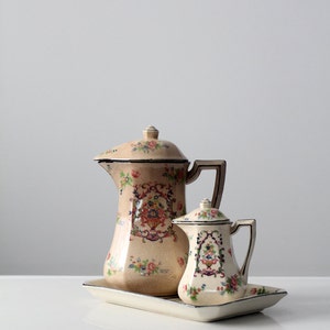 floral teapot set, pre-1950s Japanese porcelain tea pot, creamer and tray by Tashiro Shoten image 1