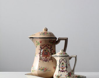 floral teapot set, pre-1950s Japanese porcelain tea pot, creamer and tray by Tashiro Shoten