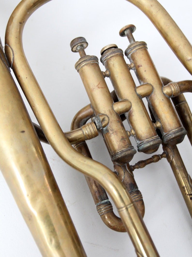 vintage brass horn, baritone musical instrument image 4