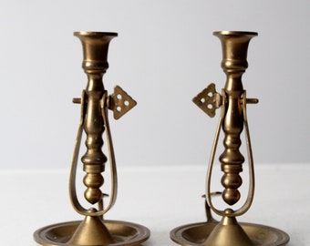 Antique Chambersticks, Tilting Brass Boat Candlestick