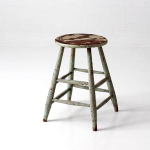 sgabello da fattoria vintage dipinto