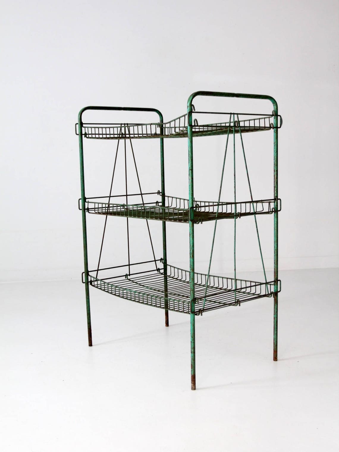 Industrial Wire Rack Vintage Green Metal Shelf Etsy