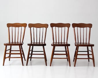 antique plank seat farmhouse Windsor dining chairs set of 4