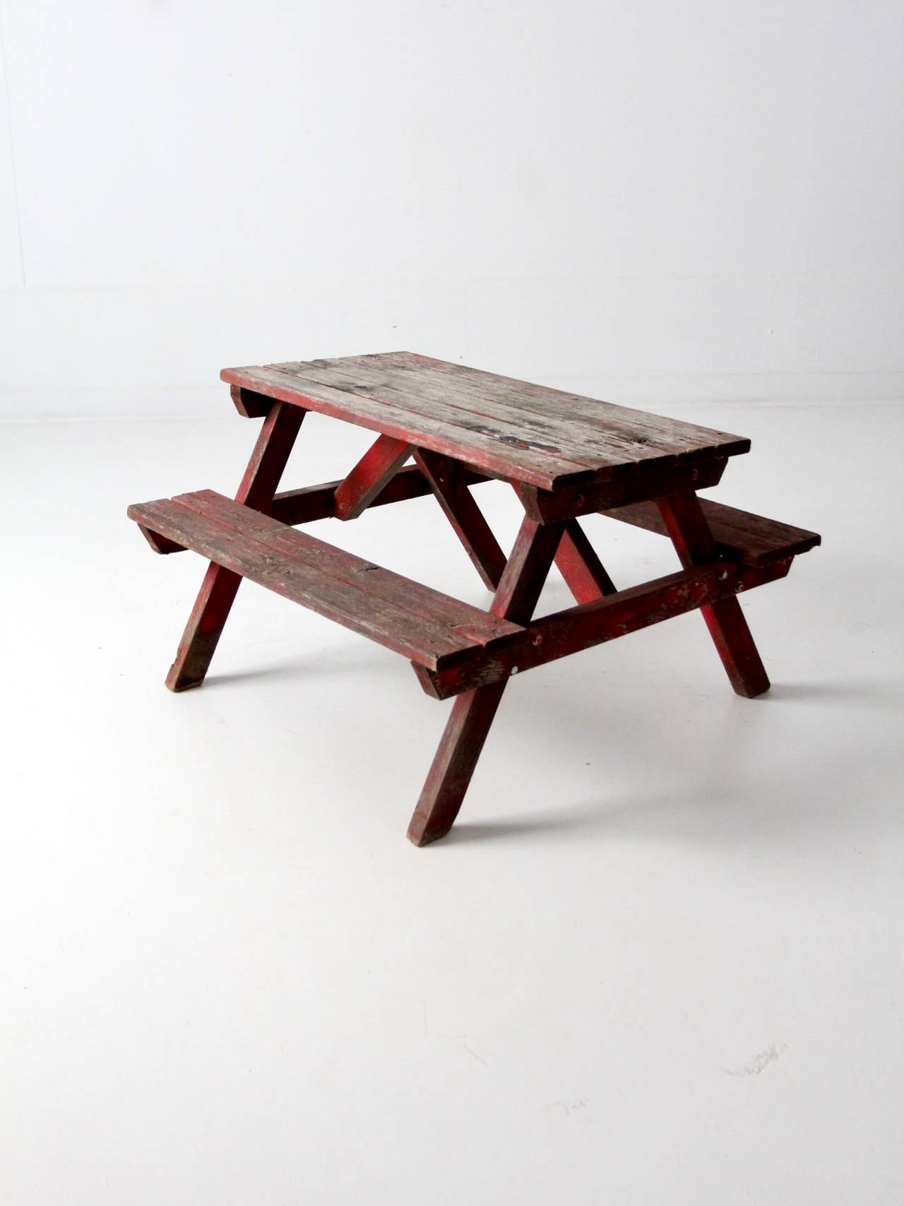 Vintage Children's Picnic Table, Kid's Rustic Red Wood Outdoor