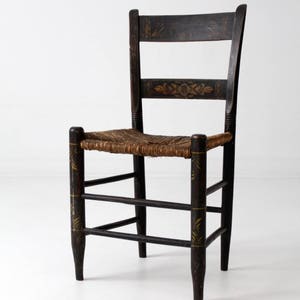 antique Hitchcock style chair, rush seat painted chair 画像 6
