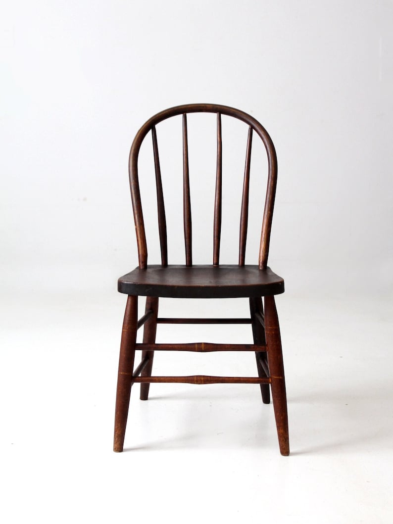Antique Spindle Back Chair With Painted Stripe Accent Etsy