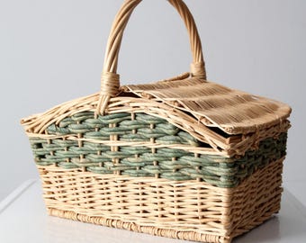 ヴィンテージの籐製ピクニックバスケット - Etsy 日本