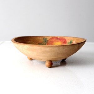 vintage hand-painted footed wood bowl image 3