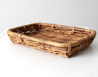 vintage woven rattan tray
