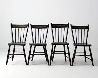 antique stencil back black spindle chairs set of 4