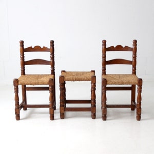 antique rush seat chairs and stool set