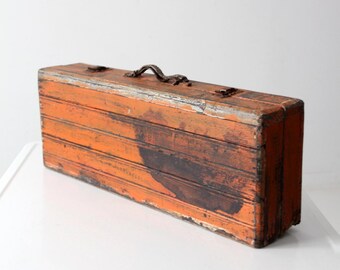 ヴィンテージのオレンジ色の木製ツールボックス - Etsy 日本