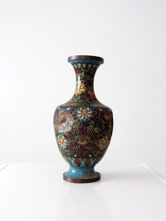 中国七宝焼　花瓶　骨董品　アンティーク　一対 レトロ 中国美術 景泰藍 七宝焼き 花瓶 壺 骨董品 約30cm - メルカリ