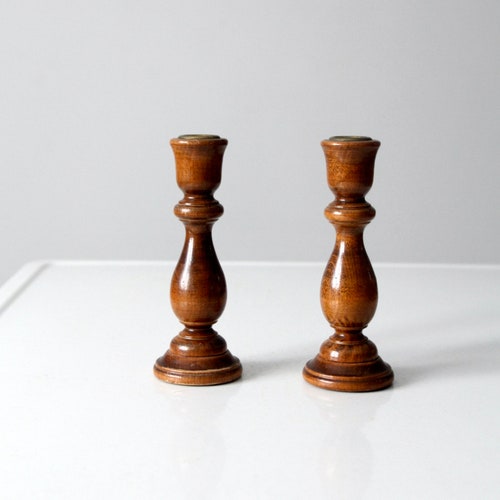Vintage shops wooden candle holders pair