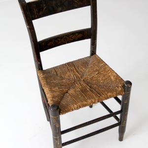 antique Hitchcock style chair, rush seat painted chair 画像 2